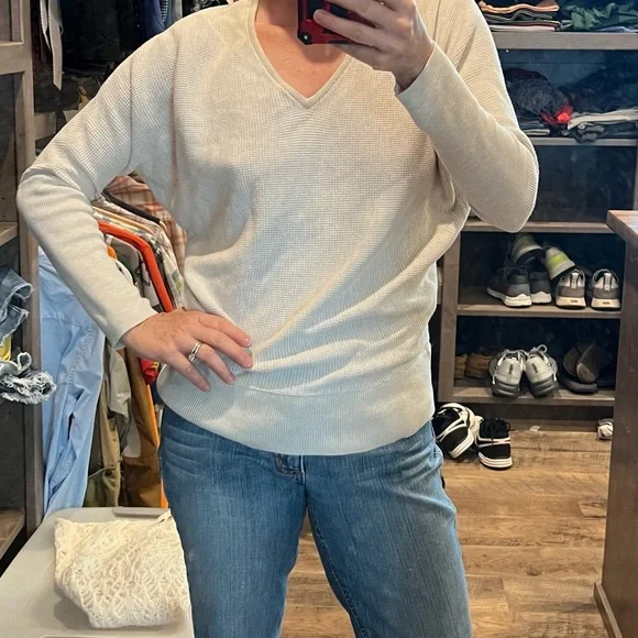 Calia cotton Cashmere Blend Sweater Oatmeal Women's Cream V-Neck Sweater Small - Picture 4 of 4